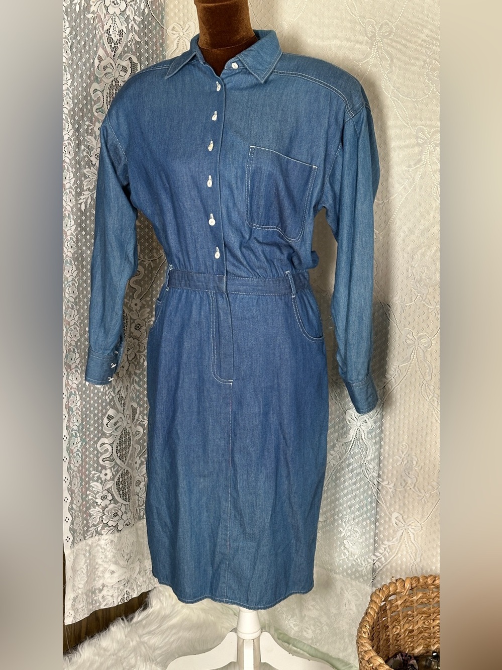 Liz Claiborne Blue Denim Long-Sleeve Shirtdress